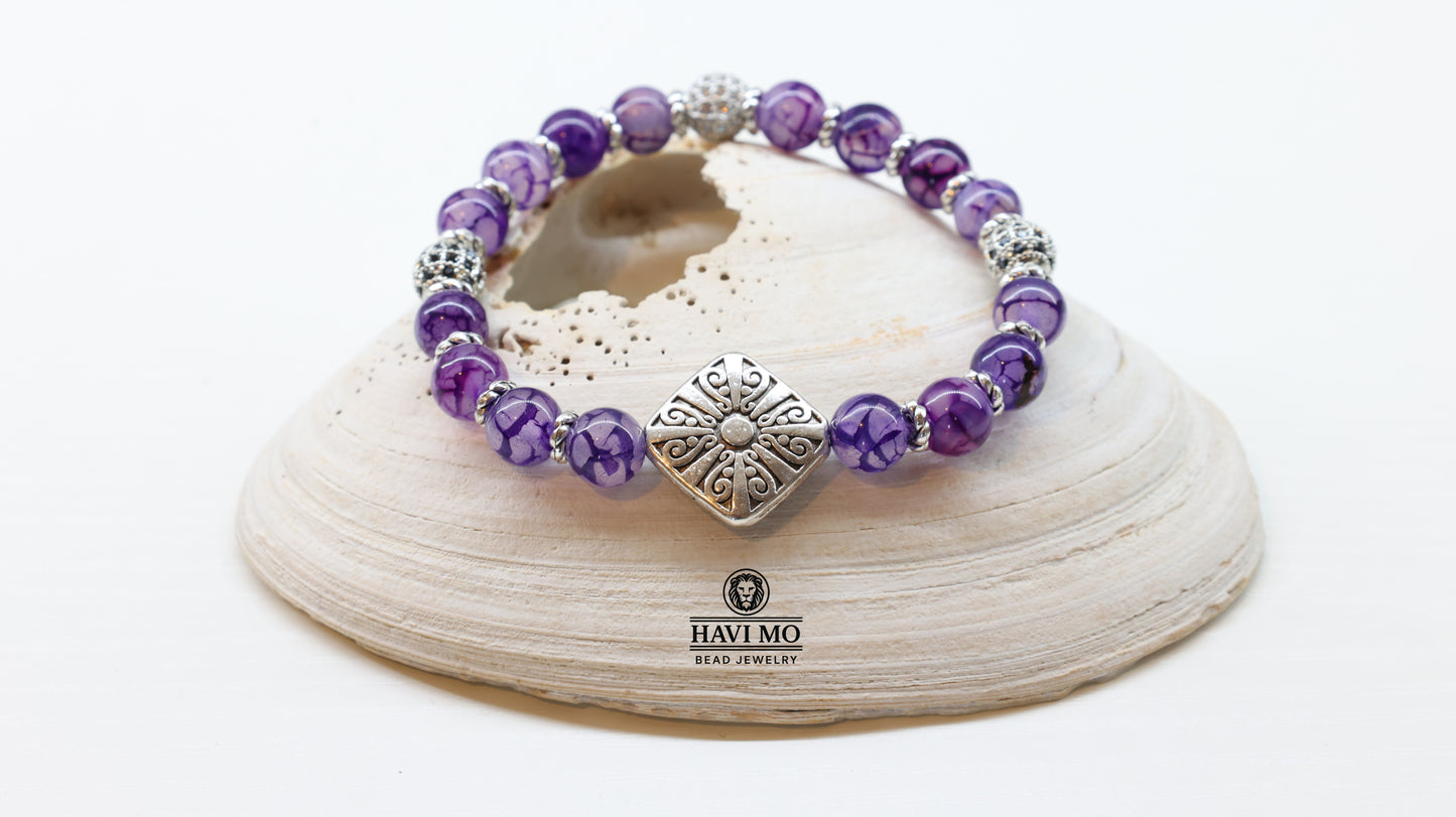 Mystic Harmony - Dragon Vein Agate and Sterling Silver Bead Bracelet
