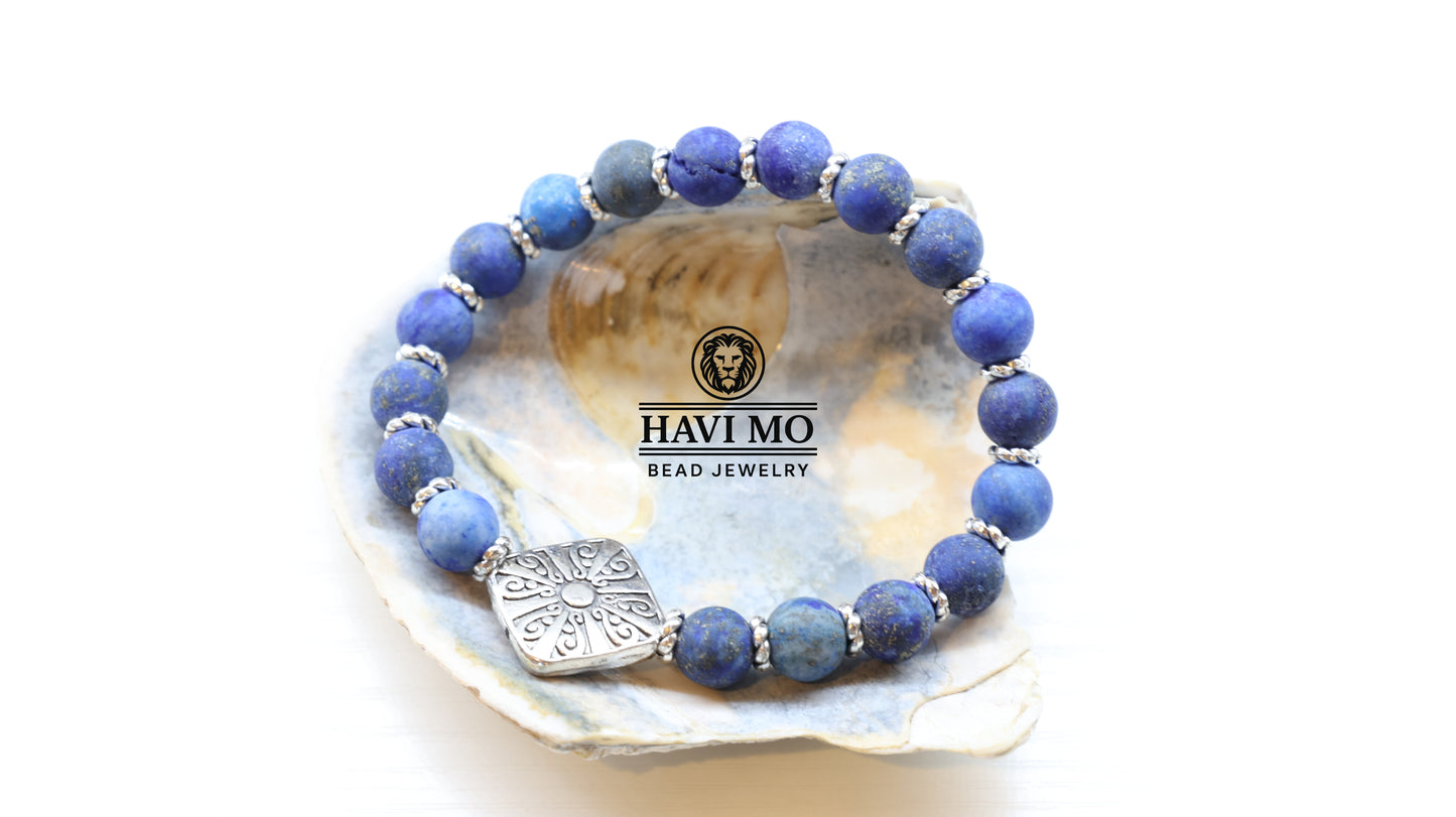 Celestial Wisdom- Lapis Lazuli Beads and Sterling Silver Charm Bracelet