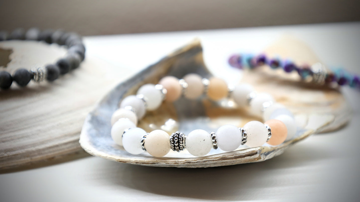 Harmony Rose Bracelet - 8 mm Pink Aventurine Beads, Tibetan Silver