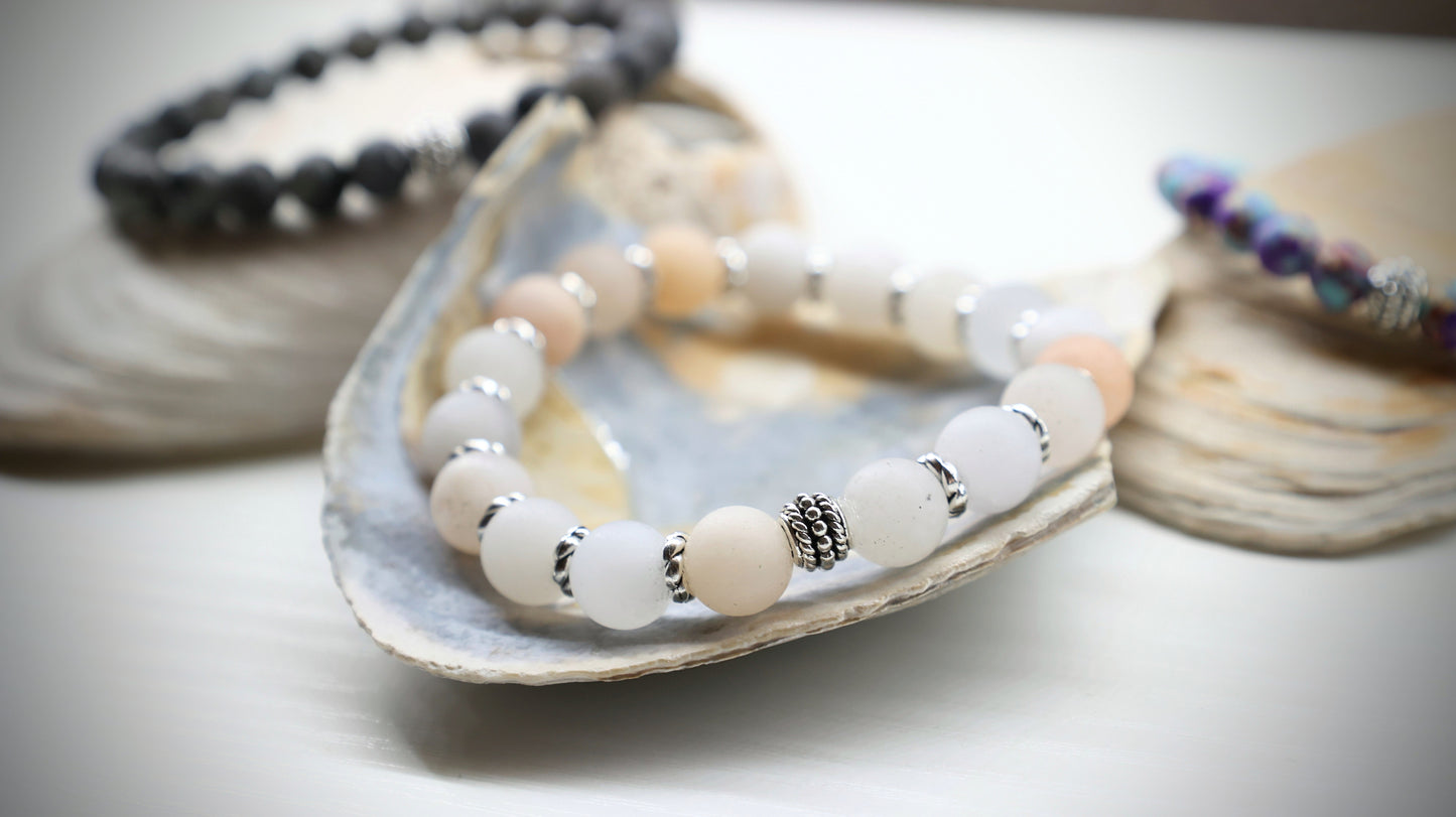 Harmony Rose Bracelet - 8 mm Pink Aventurine Beads, Tibetan Silver