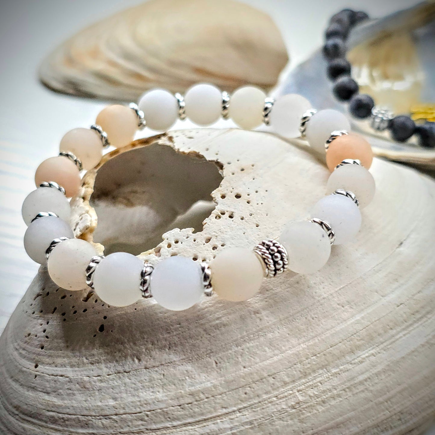 Harmony Rose Bracelet - 8 mm Pink Aventurine Beads, Tibetan Silver