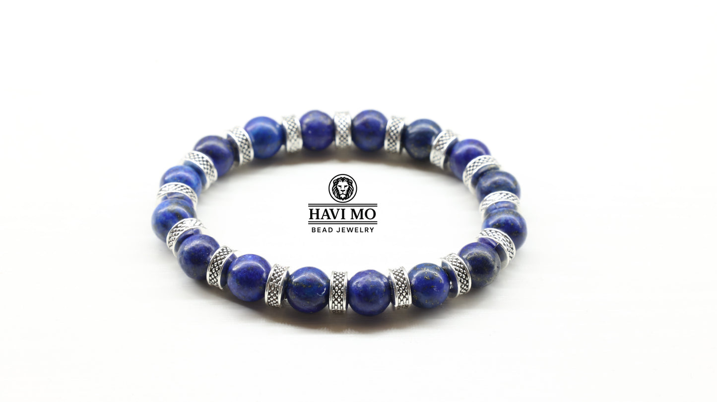 Essence of Creativity Bracelet - 8 mm AA Grade Lapis Lazuli Beads, Tibetan Silver