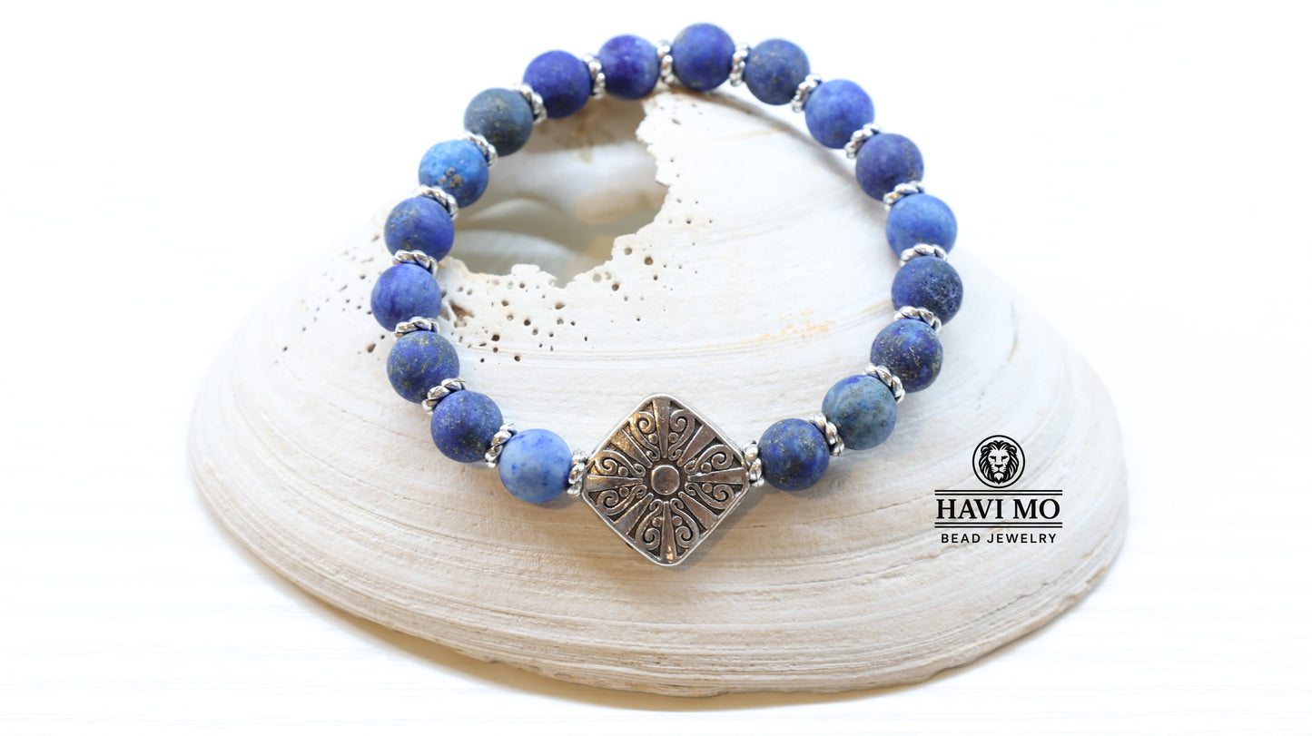 Celestial Wisdom- Lapis Lazuli Beads and Sterling Silver Charm Bracelet