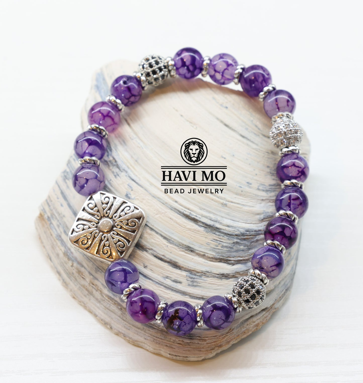 Mystic Harmony - Dragon Vein Agate and Sterling Silver Bead Bracelet