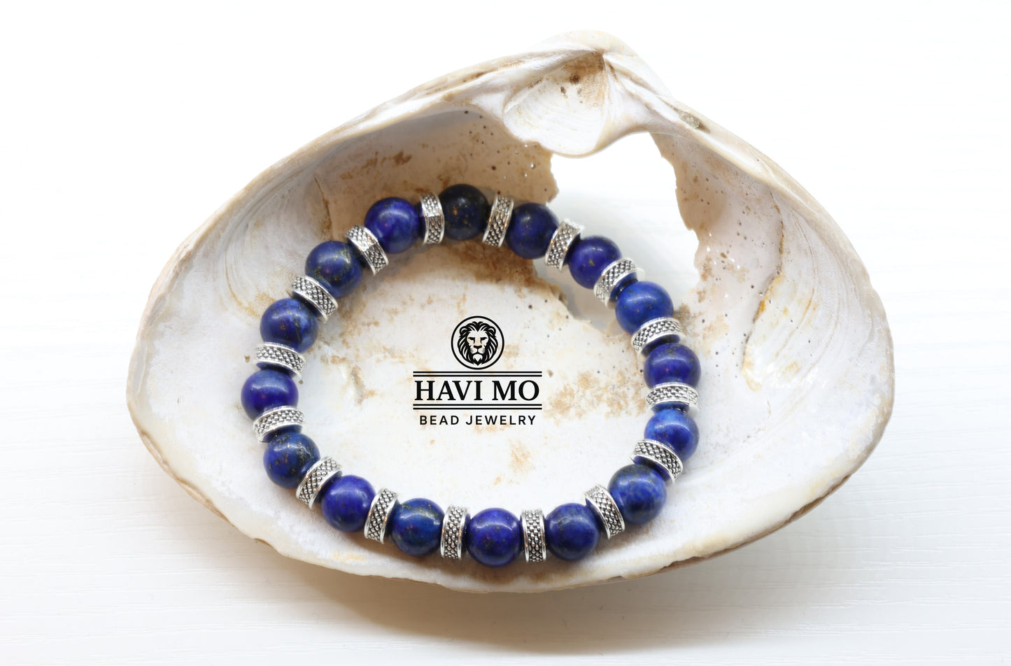 Essence of Creativity Bracelet - 8 mm AA Grade Lapis Lazuli Beads, Tibetan Silver