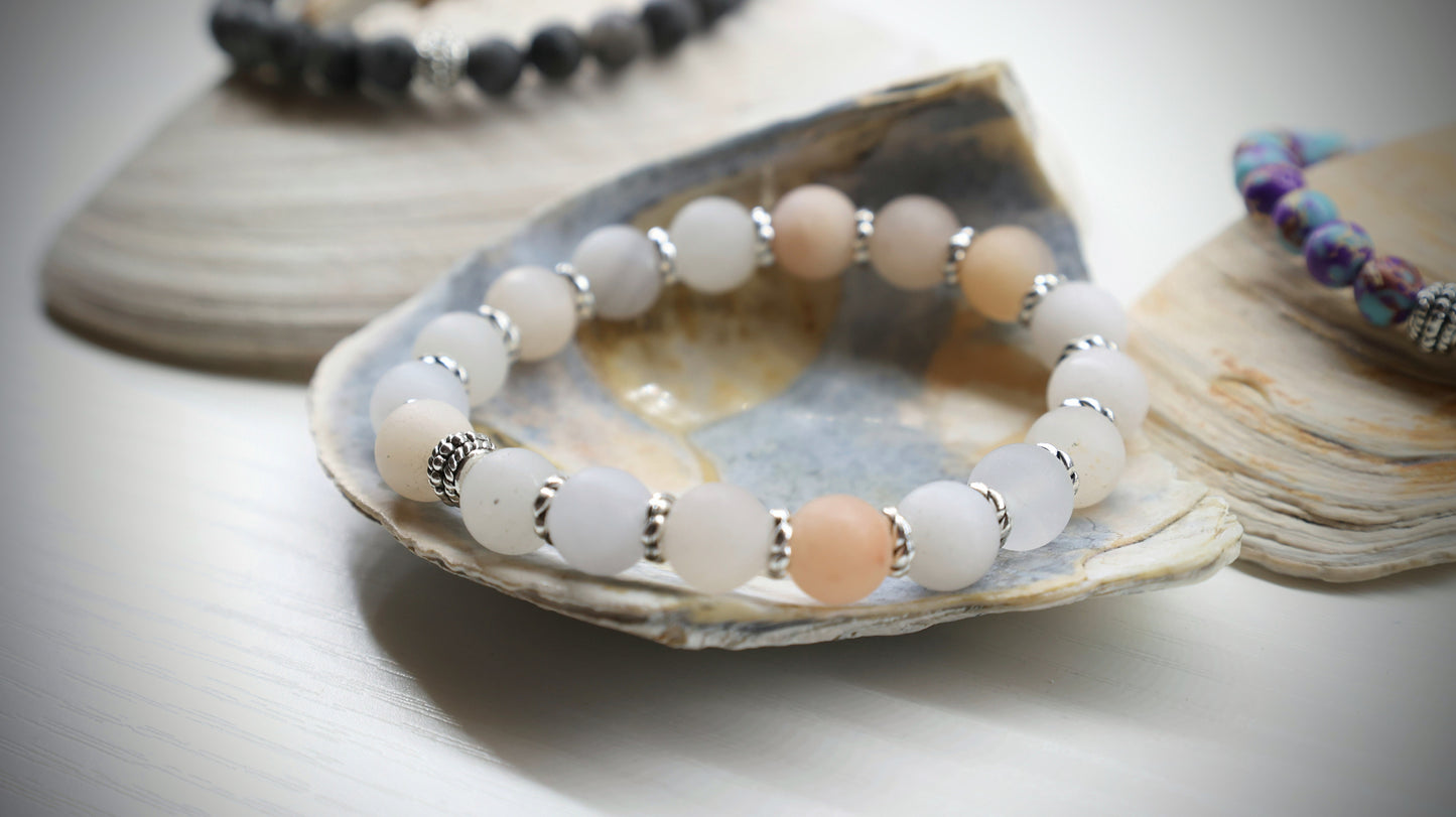 Harmony Rose Bracelet - 8 mm Pink Aventurine Beads, Tibetan Silver