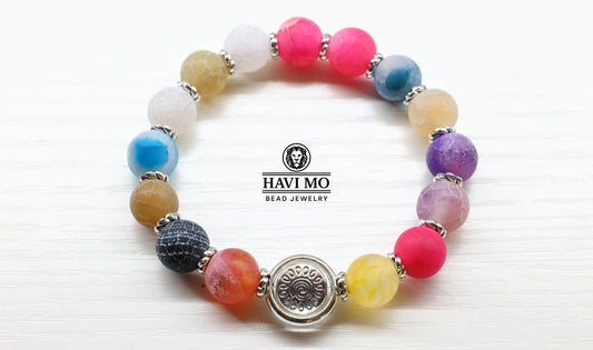 Reflections of Joy - 10 mm Crackled Agate, Tibetan Silver