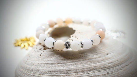 Harmony Rose Bracelet - 8 mm Pink Aventurine Beads, Tibetan Silver