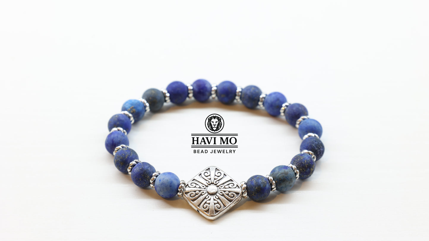 Celestial Wisdom- Lapis Lazuli Beads and Sterling Silver Charm Bracelet