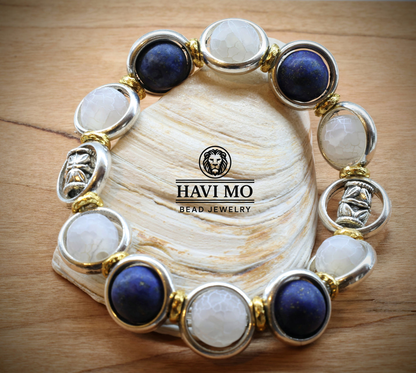 Butterfly’s Journey Bracelet - 10 mm Natural Lapis Lazuli and Crackled Agat Beads