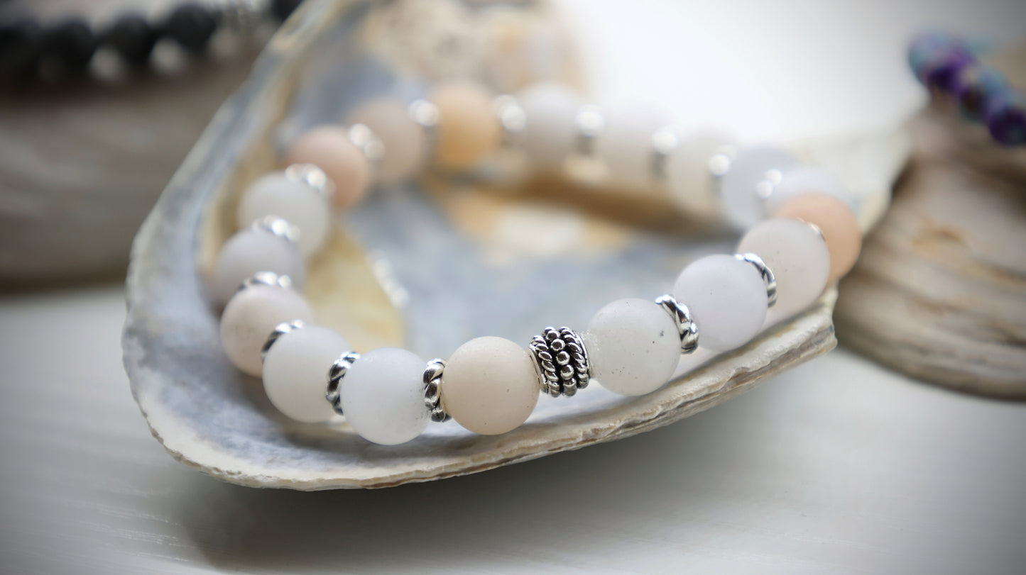 Harmony Rose Bracelet - 8 mm Pink Aventurine Beads, Tibetan Silver