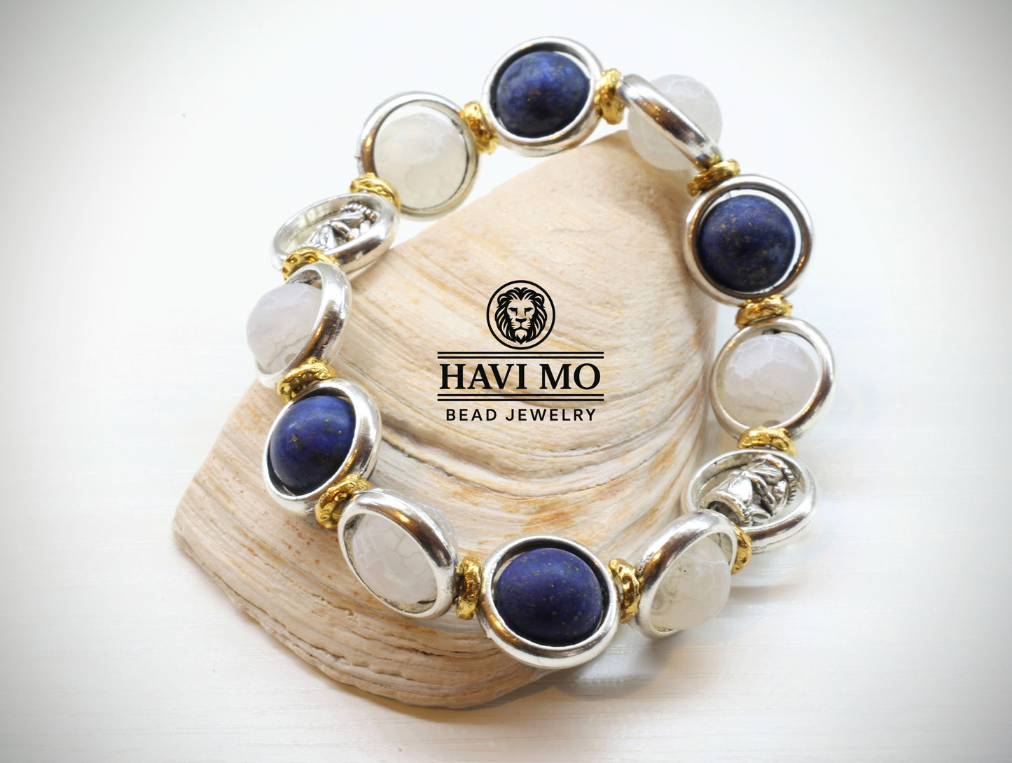 Butterfly’s Journey Bracelet - 10 mm Natural Lapis Lazuli and Crackled Agat Beads