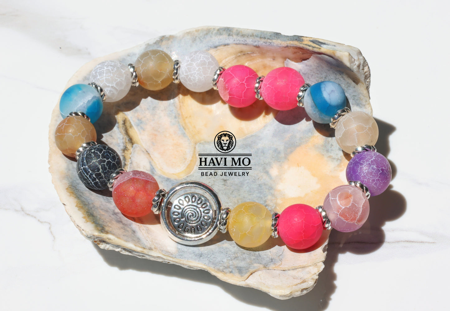 Reflections of Joy - 10 mm Crackled Agate, Tibetan Silver