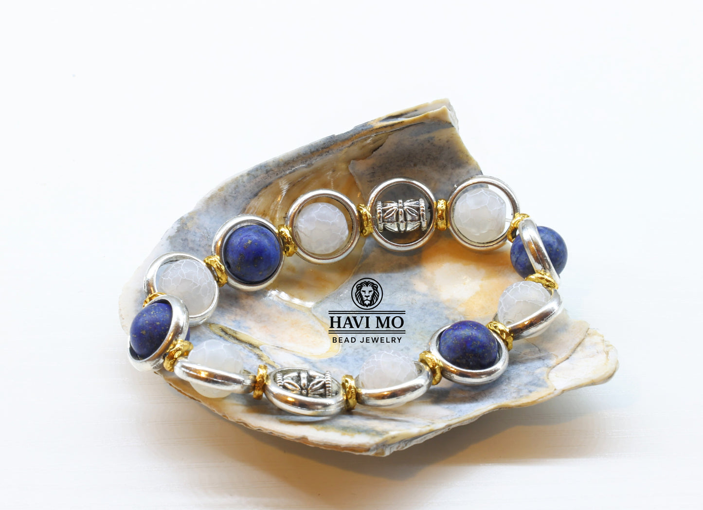 Butterfly’s Journey Bracelet - 10 mm Natural Lapis Lazuli and Crackled Agat Beads