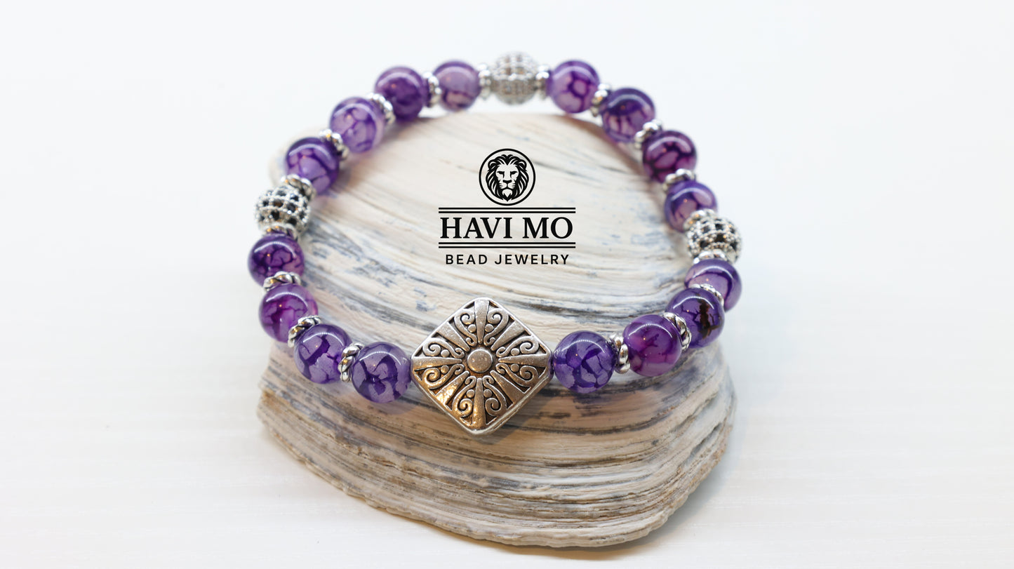 Mystic Harmony - Dragon Vein Agate and Sterling Silver Bead Bracelet
