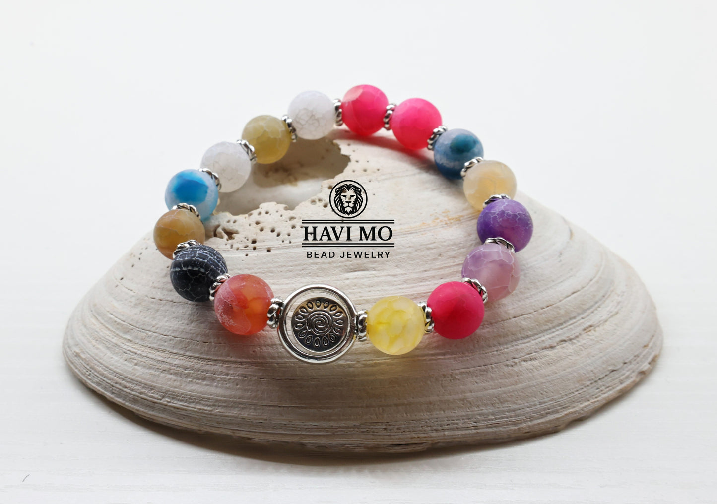 Reflections of Joy - 10 mm Crackled Agate, Tibetan Silver