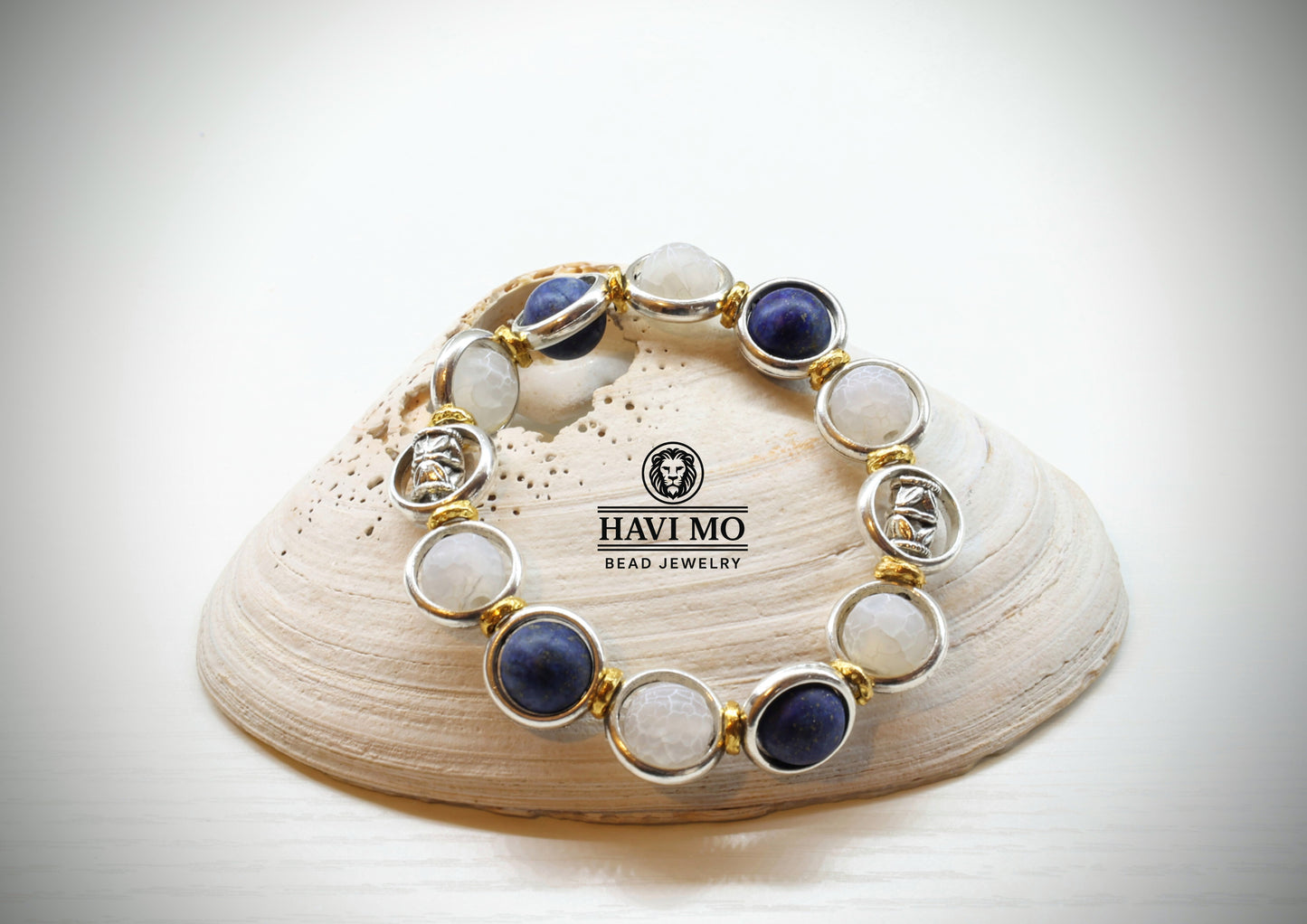 Butterfly’s Journey Bracelet - 10 mm Natural Lapis Lazuli and Crackled Agat Beads