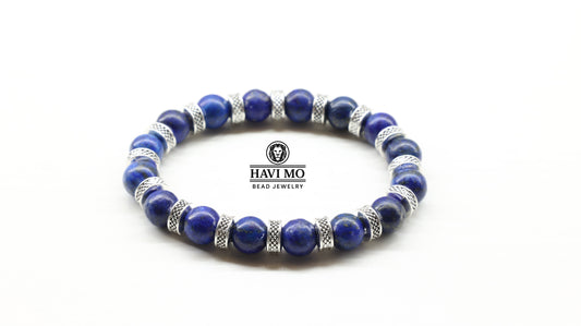 Essence of Creativity Bracelet - 8 mm AA Grade Lapis Lazuli Beads, Tibetan Silver