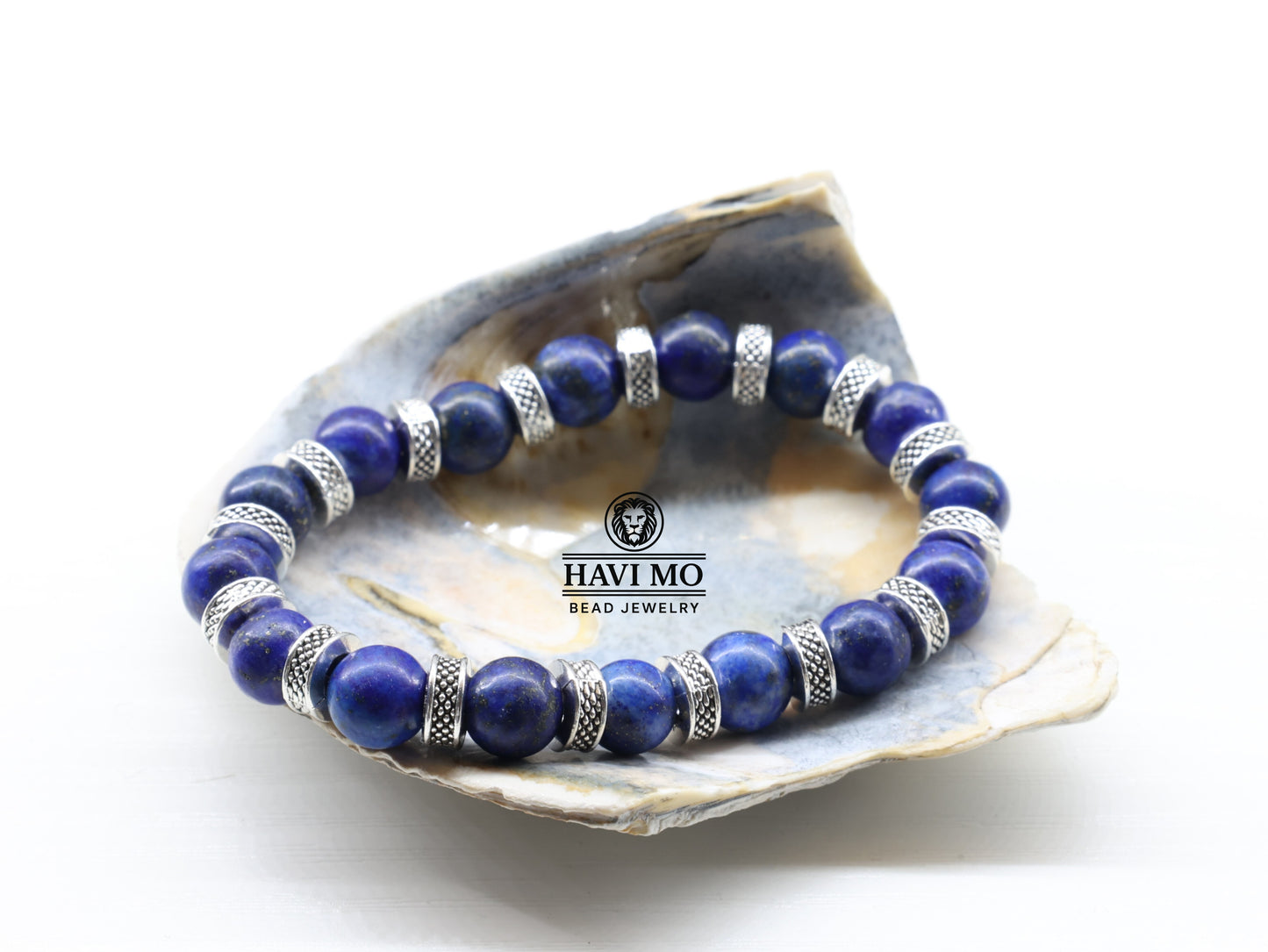 Essence of Creativity Bracelet - 8 mm AA Grade Lapis Lazuli Beads, Tibetan Silver