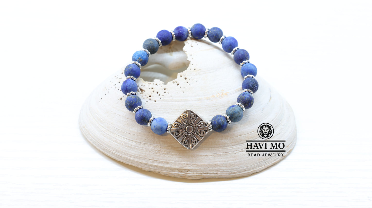 Celestial Wisdom- Lapis Lazuli Beads and Sterling Silver Charm Bracelet