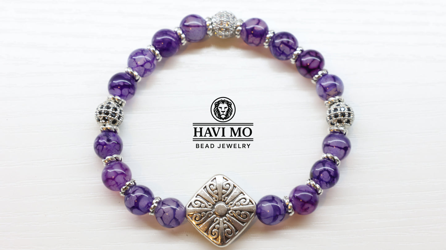 Mystic Harmony - Dragon Vein Agate and Sterling Silver Bead Bracelet