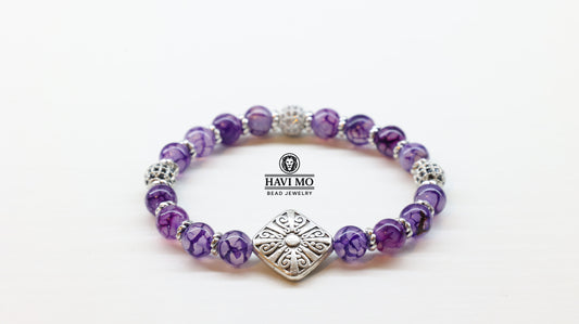 Mystic Harmony - Dragon Vein Agate and Sterling Silver Bead Bracelet