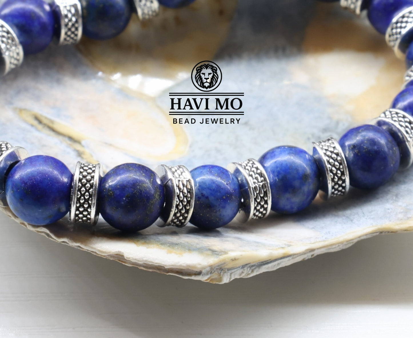 Essence of Creativity Bracelet - 8 mm AA Grade Lapis Lazuli Beads, Tibetan Silver