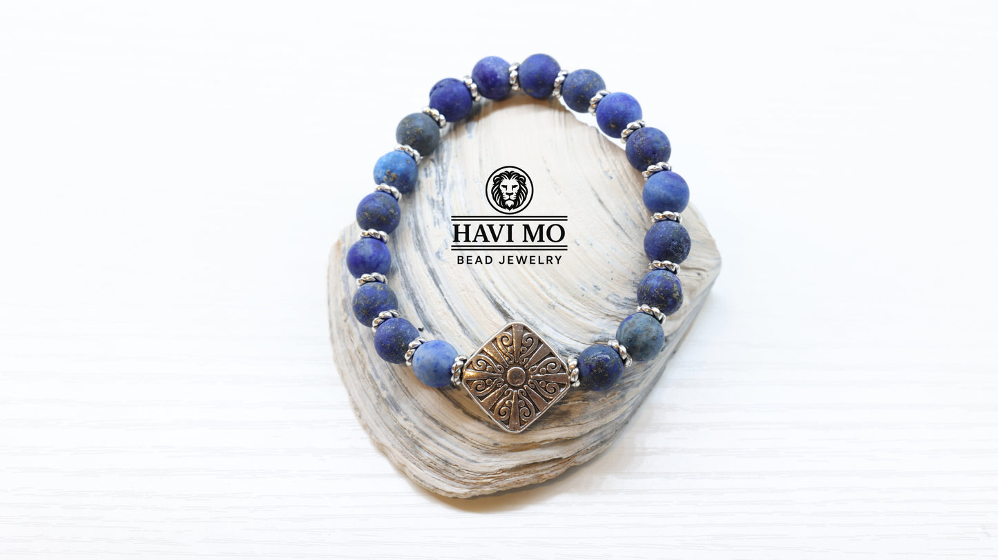 Celestial Wisdom- Lapis Lazuli Beads and Sterling Silver Charm Bracelet