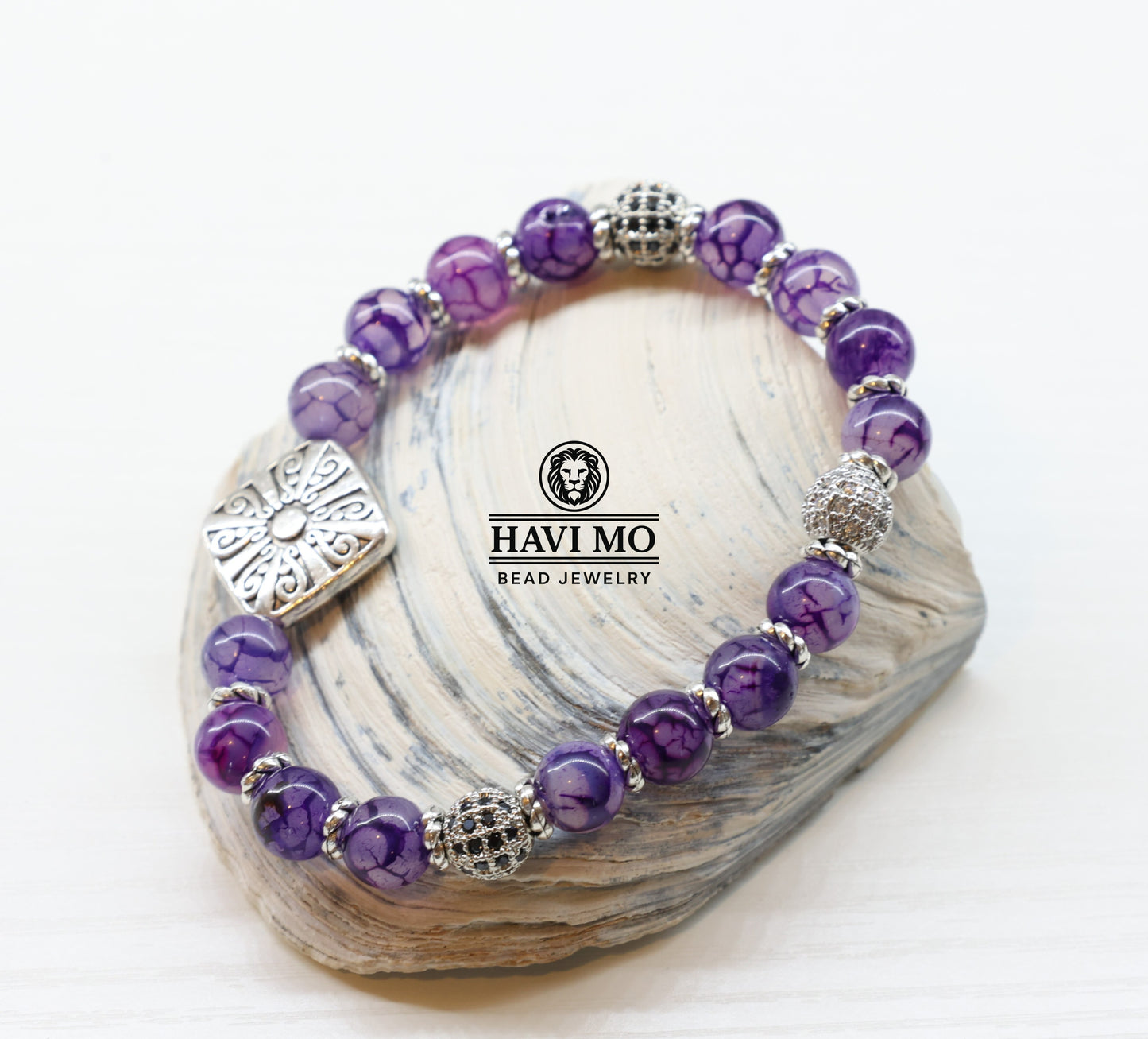 Mystic Harmony - Dragon Vein Agate and Sterling Silver Bead Bracelet
